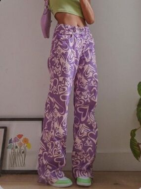 The ragged priest heart print wide leg jeans